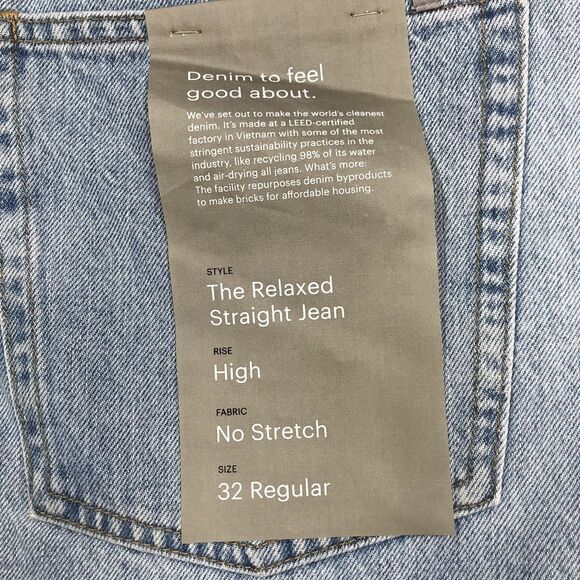 NWT EVERLANE Jean Women 32(38x28) Relaxed Straight Hi Rise Light Wash Organic - Picture 7 of 16